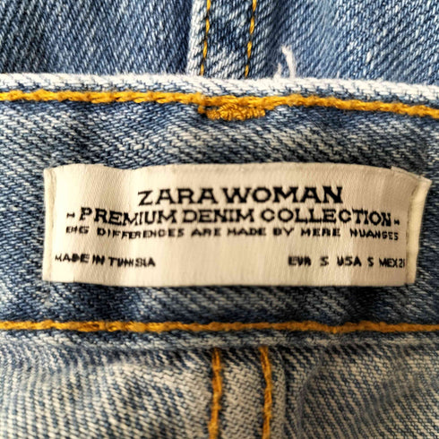 ザラ ZARA WOMAN カットオフ ワイドフレア ジッパーフライ ベイカーポケット デニム パンツ レディース S