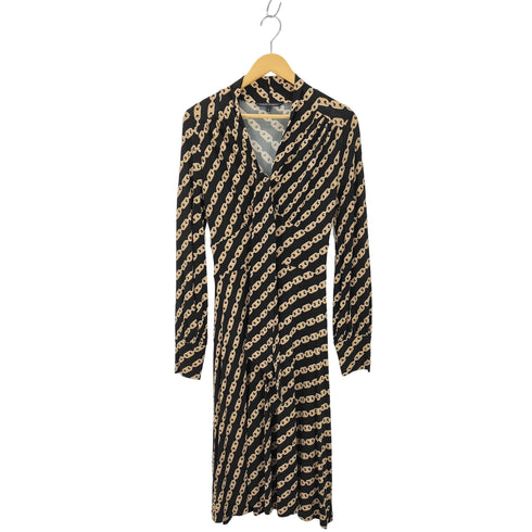 バナナリパブリック BANANA REPUBLIC チェーン柄 Vネックボウタイワンピース レディース import:M