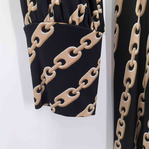 バナナリパブリック BANANA REPUBLIC チェーン柄 Vネックボウタイワンピース レディース import:M