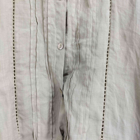 ザラ ZARA シェルボタン ノーカラー ギャザーブラウス レディース import:M