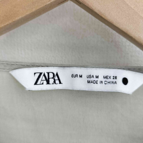 ザラ ZARA シェルボタン ノーカラー ギャザーブラウス レディース import:M