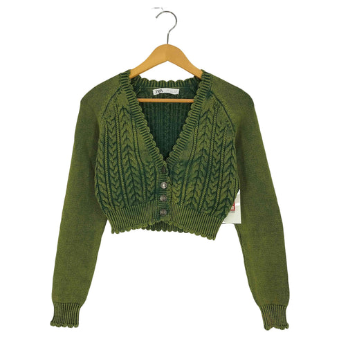 ザラ ZARA フェードエフェクト クロップド ケーブルニットカーディガン レディース import:S