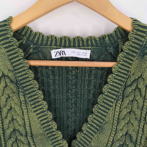 ザラ ZARA フェードエフェクト クロップド ケーブルニットカーディガン レディース import:S