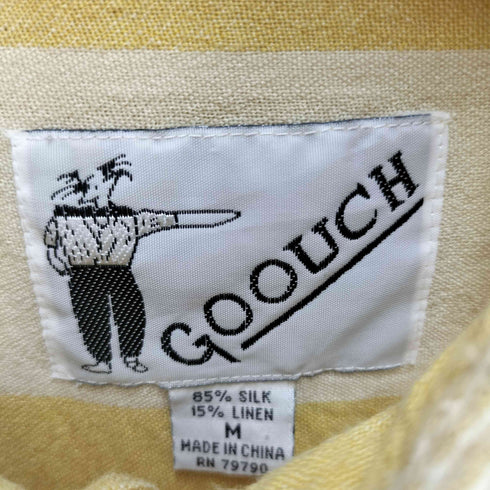 グーチ GOOUCH 80-90S パイル 切り替え ストライプ シルク リネン レギュラーカラー L/S シャツ メンズ import:M