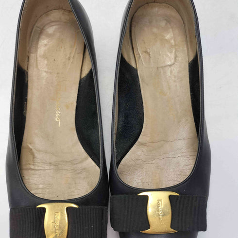 サルヴァトーレフェラガモ Salvatore Ferragamo イタリア製 ロゴ リボン レザー ヒール パンプス レディース 6 1/2