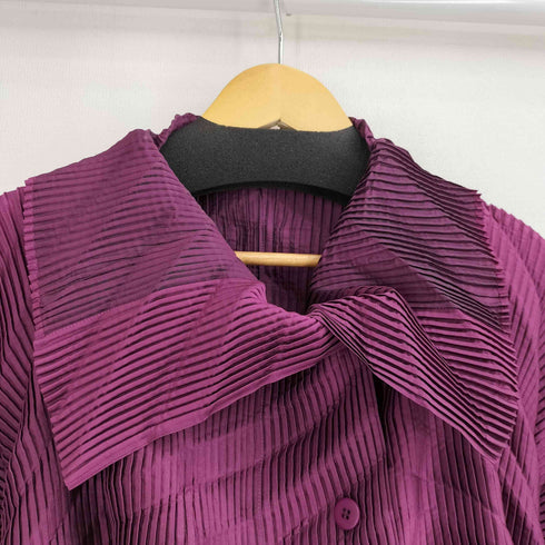 イッセイミヤケ ISSEY MIYAKE 17aw Chromatic Fantasia -極光色- CROSS PLEATED HI-NECK JACKET ウェーブプリーツ 変形ジャケット レディース 2