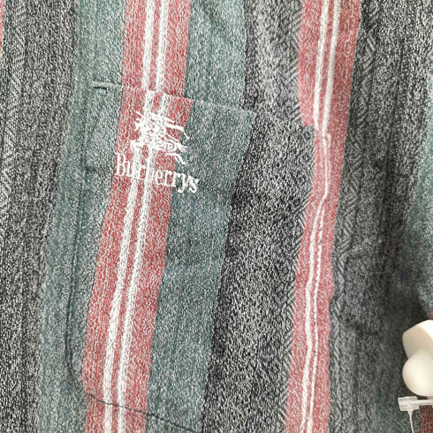 バーバリーズ BURBERRYS ロゴ刺繍 ストライプ 長袖 ポロシャツ メンズ import:M