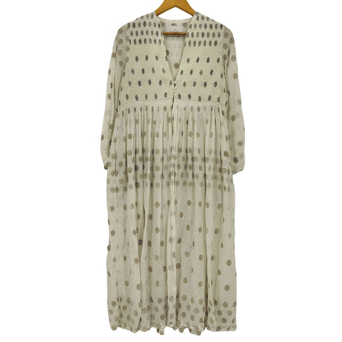 ヌキテパ NE QUITTEZ PAS Cotton Silk Gold Print Embroidery Gown コットン シルク ゴールドプリント エンブロイダリー ガウン レディース