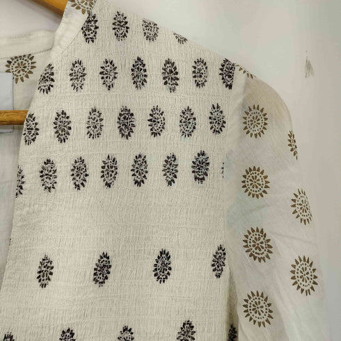 ヌキテパ NE QUITTEZ PAS Cotton Silk Gold Print Embroidery Gown コットン シルク ゴールドプリント エンブロイダリー ガウン レディース