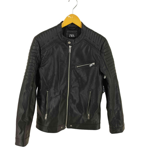 ザラ ZARA フェイクレザーバイカーレザージャケット メンズ US:40