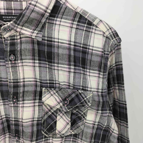 バーバリーブラックレーベル BURBERRY BLACK LABEL ホースロゴ刺繍 フラップポケット L/S チェック シャツ メンズ 3