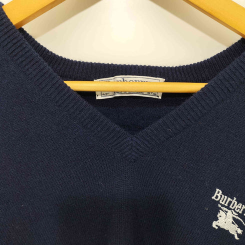 バーバリーズ BURBERRYS 英国製 100% PURE LAMBSWOOL ホースロゴ刺繍 Vネック プルオーバー ニット メンズ 42
