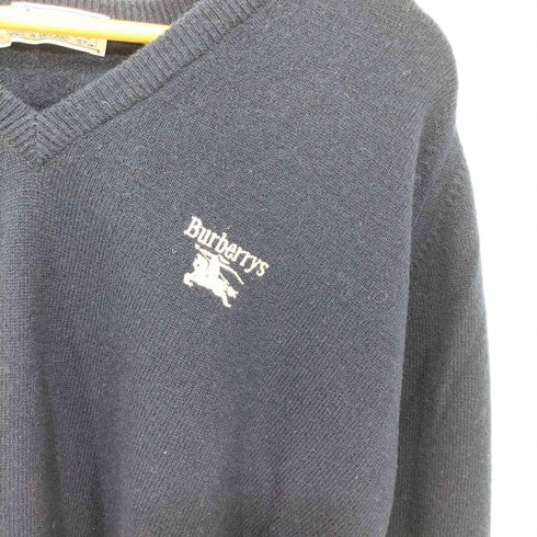 バーバリーズ BURBERRYS 英国製 100% PURE LAMBSWOOL ホースロゴ刺繍 Vネック プルオーバー ニット メンズ 42