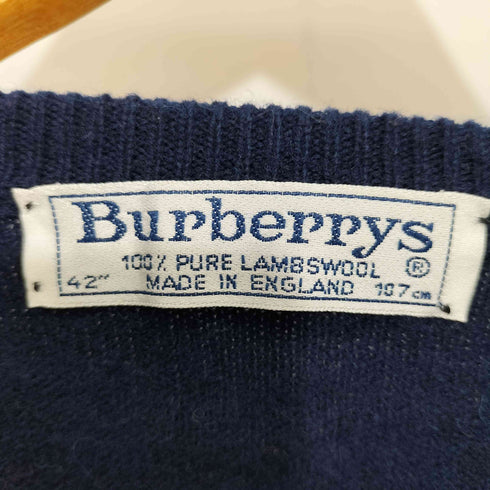 バーバリーズ BURBERRYS 英国製 100% PURE LAMBSWOOL ホースロゴ刺繍 Vネック プルオーバー ニット メンズ 42