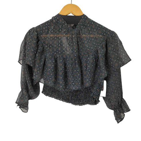 ザラ ZARA L/S フリルデザイン総柄ブラウス レディース import:M