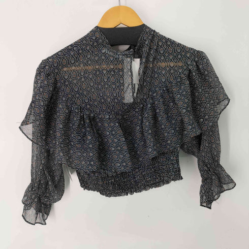 ザラ ZARA L/S フリルデザイン総柄ブラウス レディース import:M