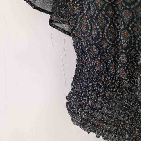 ザラ ZARA L/S フリルデザイン総柄ブラウス レディース import:M