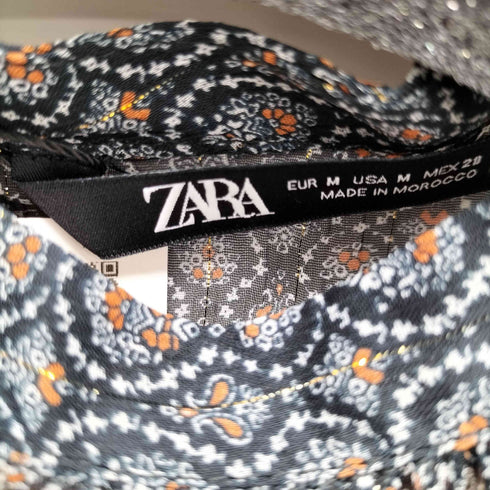 ザラ ZARA L/S フリルデザイン総柄ブラウス レディース import:M