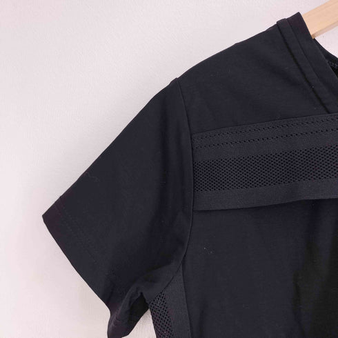 ディーゼル DIESEL バックオープン ロゴ刺繍テープ メッシュ切替 カットソー 短丈 レディース XS