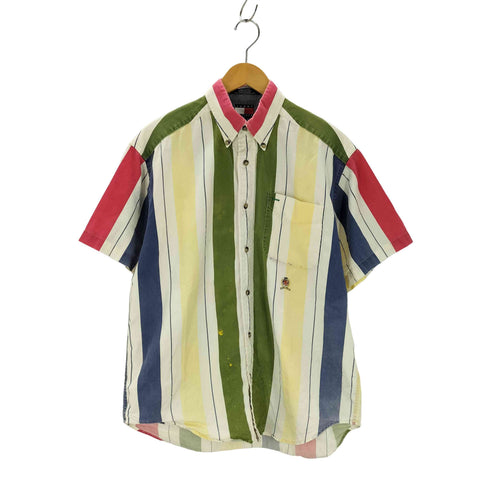 トミーヒルフィガー TOMMY HILFIGER 90s-00s マルチストライプ ボタンダウン 半そでシャツ メンズ JPN:M