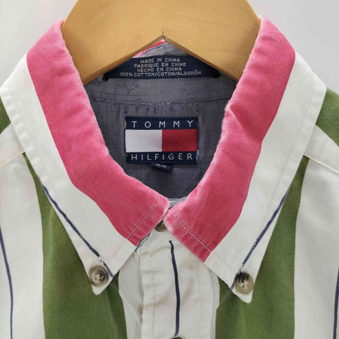 トミーヒルフィガー TOMMY HILFIGER 90s-00s マルチストライプ ボタンダウン 半そでシャツ メンズ JPN:M