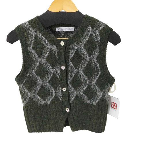 ザラ ZARA アルパカウール混 アーガイル ニットベスト レディース import:S