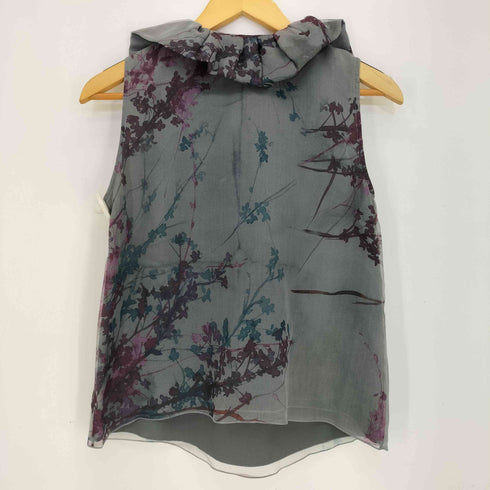 アルマーニコレツィオーニ ARMANI COLLEZIONI イタリア製 フラワープリント フリル ノースリーブブラウス レディース 38