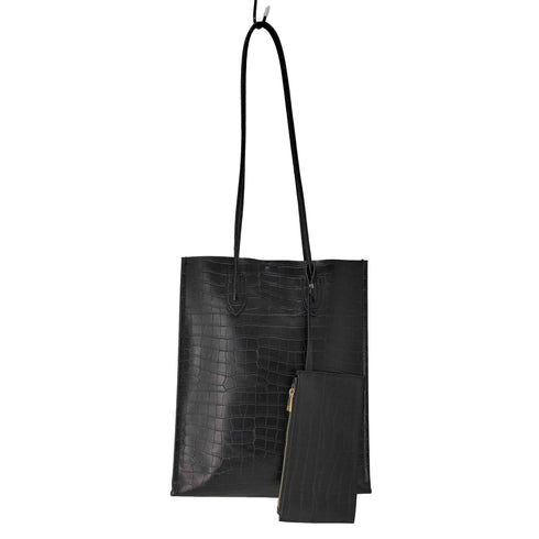 ザラ ZARA クロコ型押し フェイクレザースクエアトートバッグ レディース m