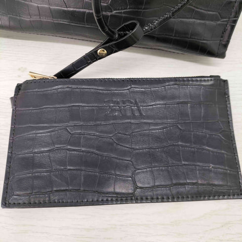 ザラ ZARA クロコ型押し フェイクレザースクエアトートバッグ レディース m