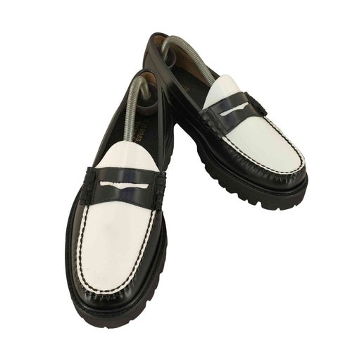 ジーエイチバス G.H.BASS Super Lug Larson Penny Loafers Black & White Leather メンズ US:8.5