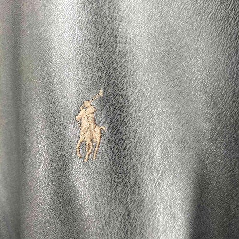 ポロバイラルフローレン Polo by RALPH LAUREN 90s Leather swing top ポニー刺繍 裏地千鳥格子 レザー スウィングトップ ジャケット メンズ import:L