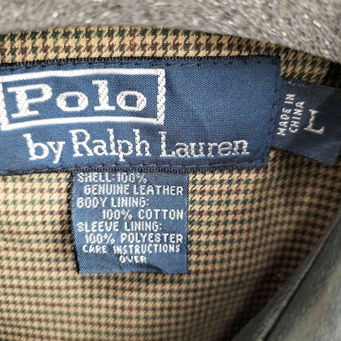 ポロバイラルフローレン Polo by RALPH LAUREN 90s Leather swing top ポニー刺繍 裏地千鳥格子 レザー スウィングトップ ジャケット メンズ import:L