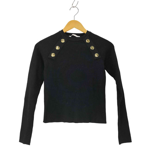 ザラ ZARA 金ボタン リブニットプルオーバー レディース import:M