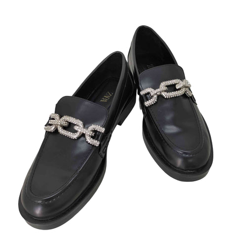 ザラ ZARA ビジュー ラインストーン チェーンローファー レディース 37