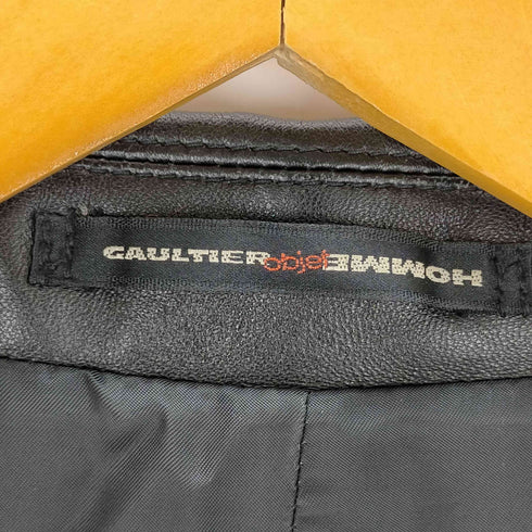 ゴルチエオムオブジェ GAULTIER HOMME objet 裏地チェック ラムレザーチェスターコート メンズ EUR:50