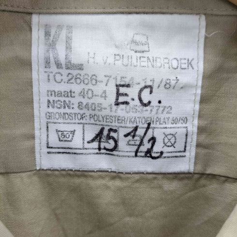 ダッチアーミー DUTCH ARMY 80S Military Shirt オフィサー ミリタリー シャツ 87年製 メンズ 15 1/2