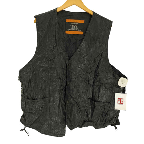 GENUINE HOG LEATHER BY ROCKY RANCH HIDES レザー 切替 サイドレース ベスト メンズ