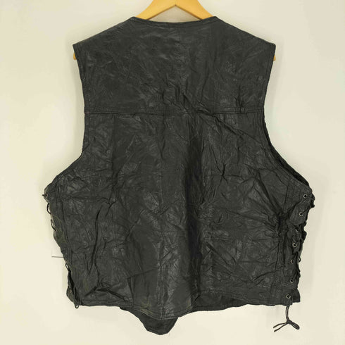 GENUINE HOG LEATHER BY ROCKY RANCH HIDES レザー 切替 サイドレース ベスト メンズ