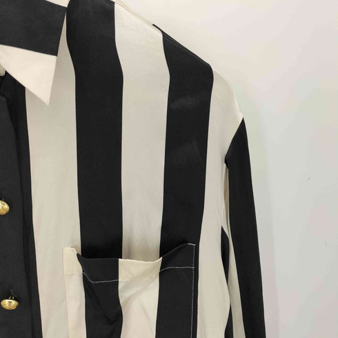 バルマン BALMAIN コラボ ストライプ柄 総シルク 金ボタン ロングスリーブシャツ レディース FR:36