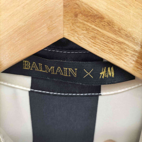 バルマン BALMAIN コラボ ストライプ柄 総シルク 金ボタン ロングスリーブシャツ レディース FR:36