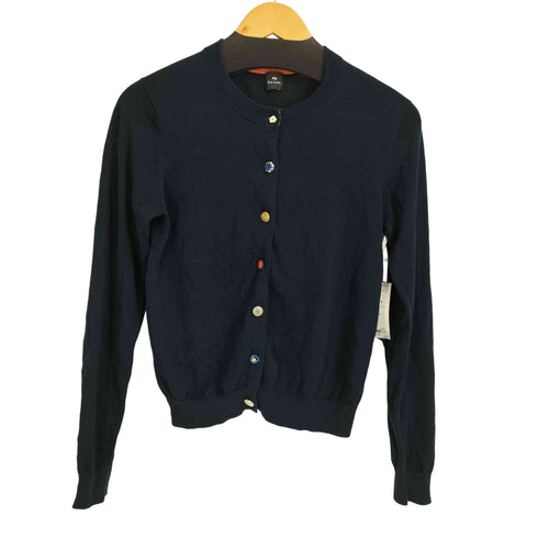 ピーエスポールスミス PS Paul Smith 目玉焼き ビジュー ミックスボタン 薄手 長袖 カーディガン レディース JPN:M