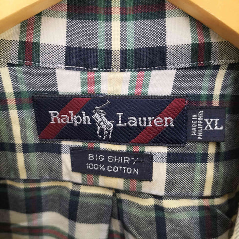 ラルフローレン RALPH LAUREN 90S BIG SHIRT ポニー刺繍 チェック ボタンダウン L/S シャツ メンズ import:XL
