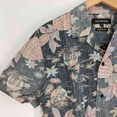 ジャックローズ JACKROSE リバーシブル デザインヤシの木 パイナップル 海 カモメ 総柄 S/S オープンカラー 開襟 アロハシャツ メンズ JPN:3