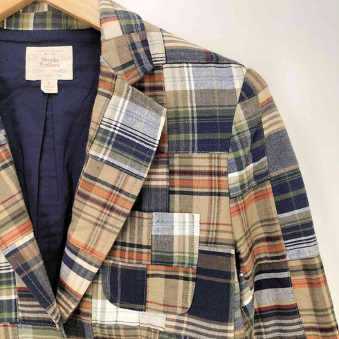 ブルックスブラザーズ BROOKS BROTHERS インド製 コットン マドラス チェック パッチワーク 銀ボタン 2B テーラード ジャケット レディース US:0-2