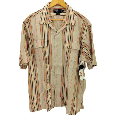 ポロバイラルフローレン Polo by RALPH LAUREN フラップポケット リネン コットン ストライプ オープンカラー シャツ メンズ import:L