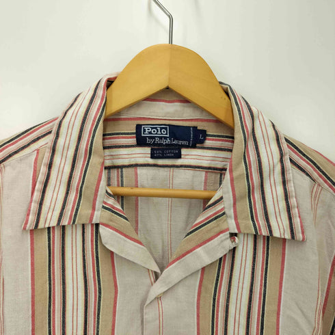 ポロバイラルフローレン Polo by RALPH LAUREN フラップポケット リネン コットン ストライプ オープンカラー シャツ メンズ import:L