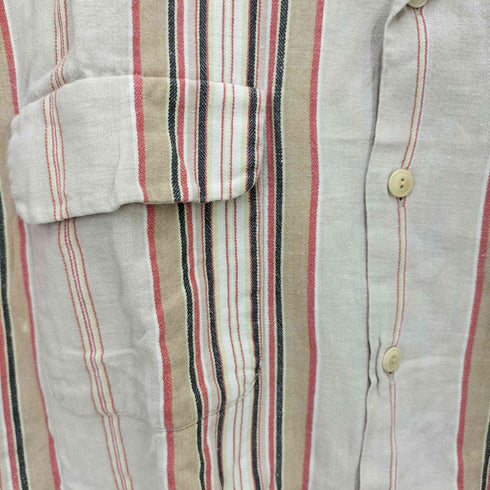 ポロバイラルフローレン Polo by RALPH LAUREN フラップポケット リネン コットン ストライプ オープンカラー シャツ メンズ import:L