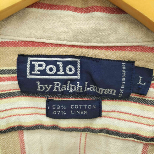 ポロバイラルフローレン Polo by RALPH LAUREN フラップポケット リネン コットン ストライプ オープンカラー シャツ メンズ import:L
