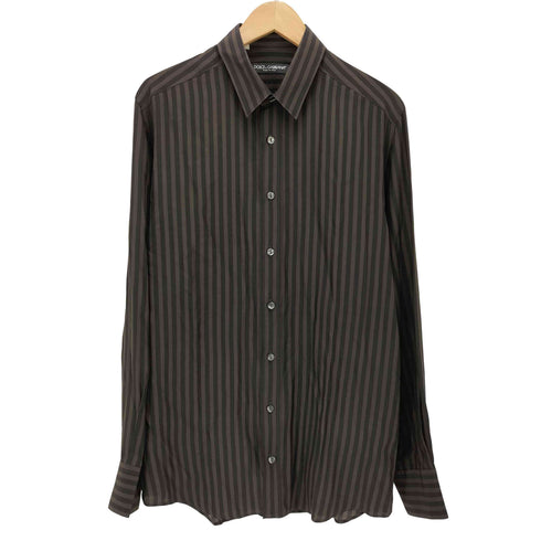 ドルチェアンドガッバーナ DOLCE&GABBANA イタリア製 ストライプ レギュラーカラー シルク L/S シャツ メンズ 15 1/4 40