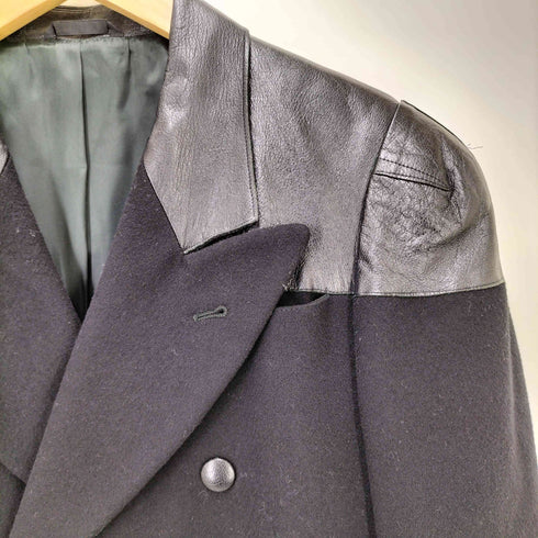 ジャンポールゴルチエオム Jean Paul GAULTIER HOMME イタリア製 レザー 切替 ウール ピークドラペル スナップ ダブルブレスト テーラードジャケット メンズ I:48
